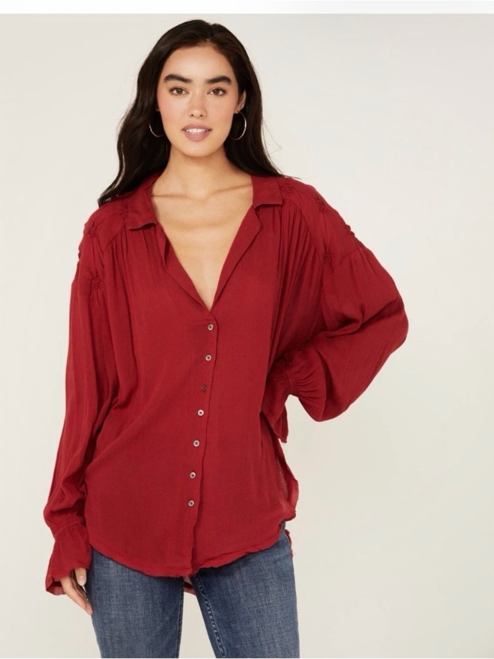 Free People Olivia Smocked Top Size XS - MSRP $98 bell sleeves